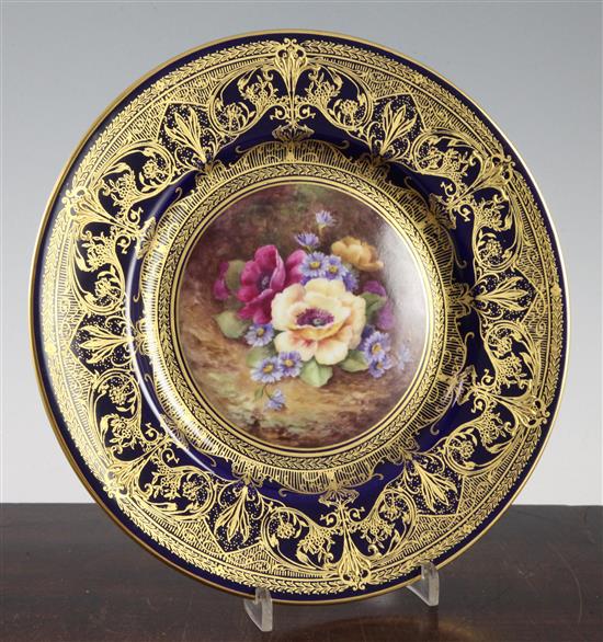 A Royal Worcester flower painted cabinet plate, c.1940, 27cm